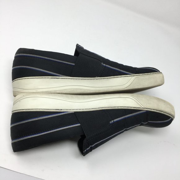 LANVIN Mens 8 Authentic Canvas Slip On Black and White Stripe Leather Interior - Picture 8 of 10